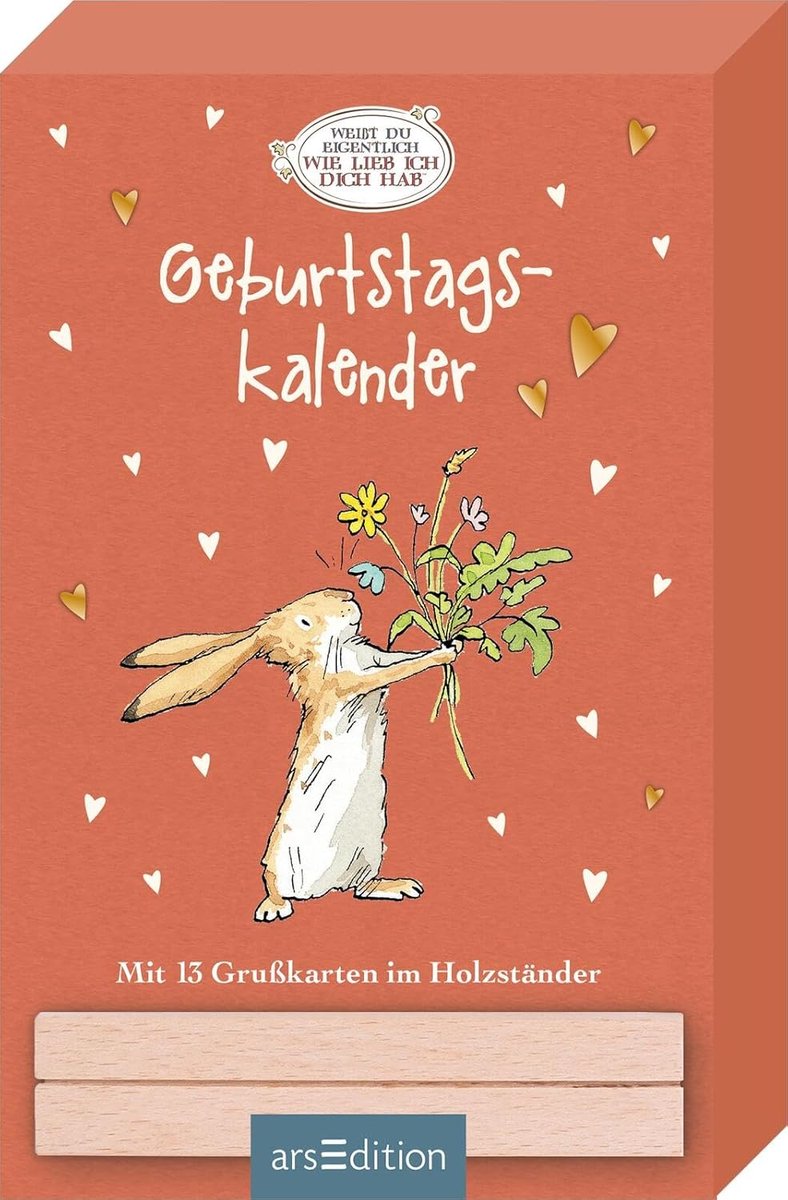 SnelShoppen - Weißt du eigentlich, wie lieb ich dich hab? Geboorte- en verjaardagskalender met 13 kaarten in houten standaard voor feestelijke gelegen