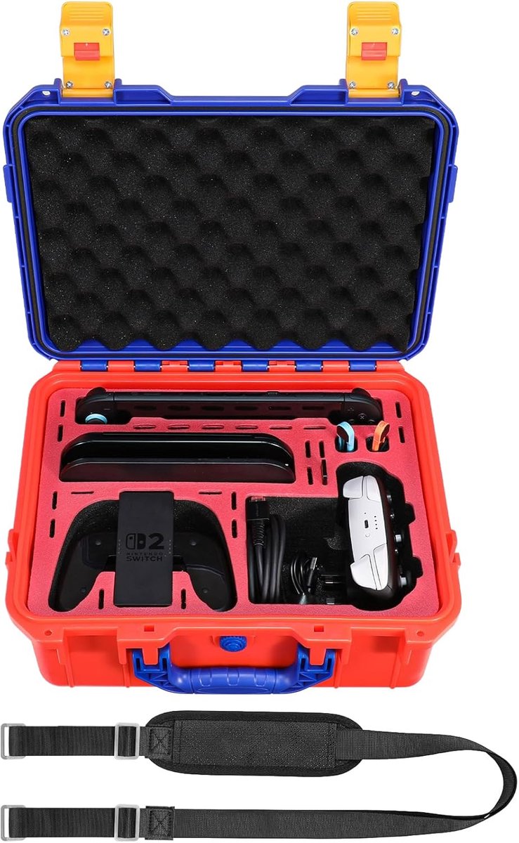 SnelShoppen - Waterdichte Hard Shell Case voor Nintendo Switch 2 met 2 Pro Controllers, 22 Speelkaarten en HDMI Kabels - Ideaal voor Gaming, Reis en B
