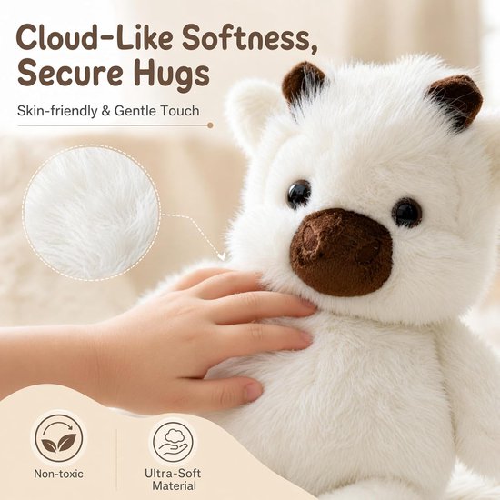 SnelShoppen - Grote Pluche Koe 45 cm, Zachte Knuffel voor Kinderen, Wit en Beige, Perfect als Cadeau, Cuddle Toy voor Jongens en Meisjes, Oppervlakte van Snelshoppen — afbeelding 3