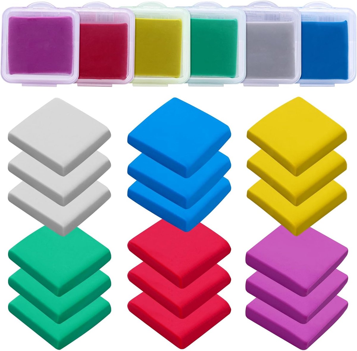 SnelShoppen - 18 Stuks Kneedgum, 3.2 x 3.5 cm, Kleurrijke Kneedgummen, Zachte Malleabele Gum met Duidelijke Pouch voor Kinderen, School, Creatieve Pro