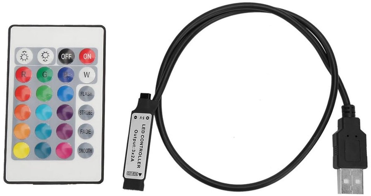 SnelShoppen - LED Strip met 24 Key Wireless Controller - USB RGB Licht Effect IR Bediening voor Decoratieve Verlichting - 0.5m Soft Strip Licht voor F