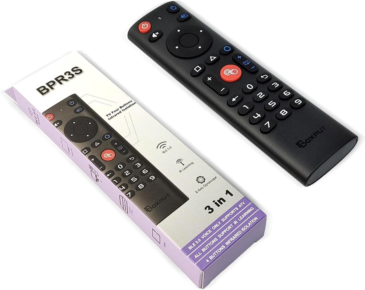 SnelShoppen - BOXPUT BPR3S Universele Air Mouse Remote Control - Smart TV Afstandsbediening met Spraakbesturing, BT, 6-Assige Gyroscoop, IR Isolatie,