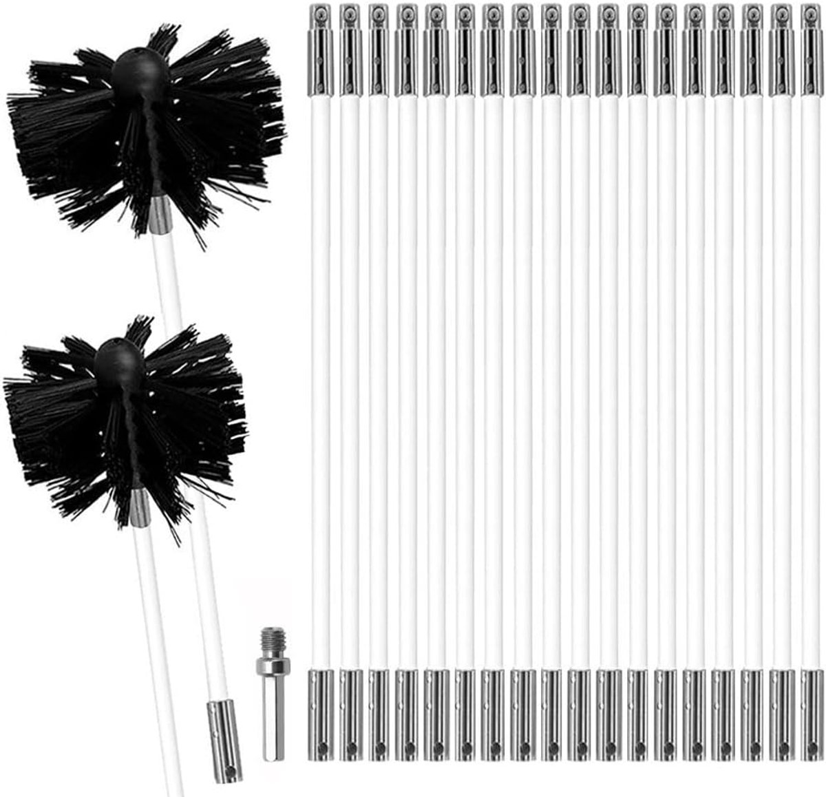 SnelShoppen - Chimney Cleaning Brush Set - Professionele Schoonmaakset voor Schouwen en Kachels - Flexibele Stok met 20 Stukken - Nylon Borstels 150mm