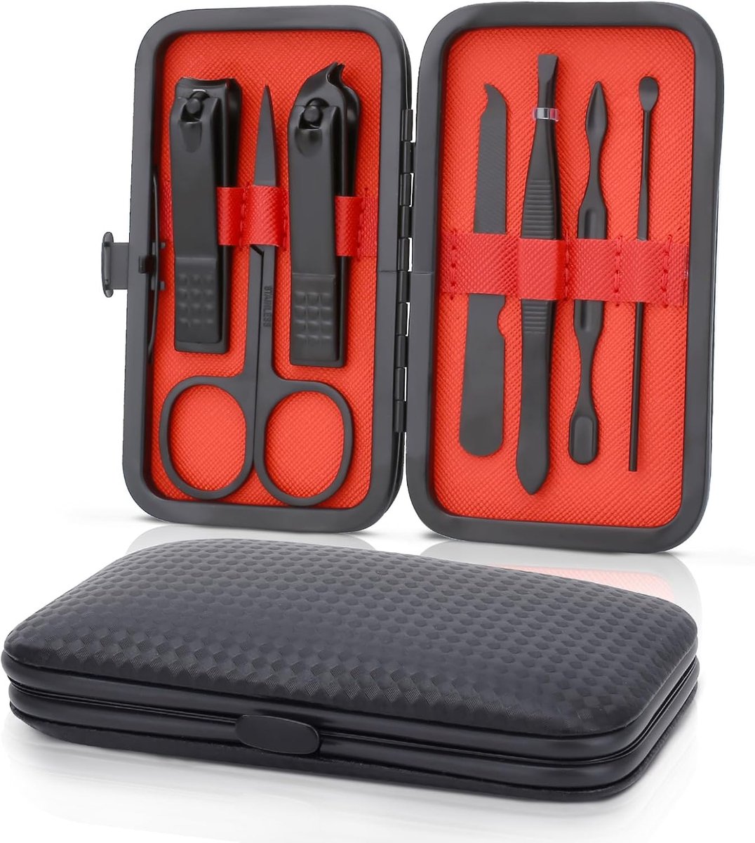 SnelShoppen - Professionele 7 in 1 Manicure Set - RVS Nagelverzorgingsset - Inclusief Pedicure Kit en Ingegroefd Teennagel Knipper - Draagbare Nagelto