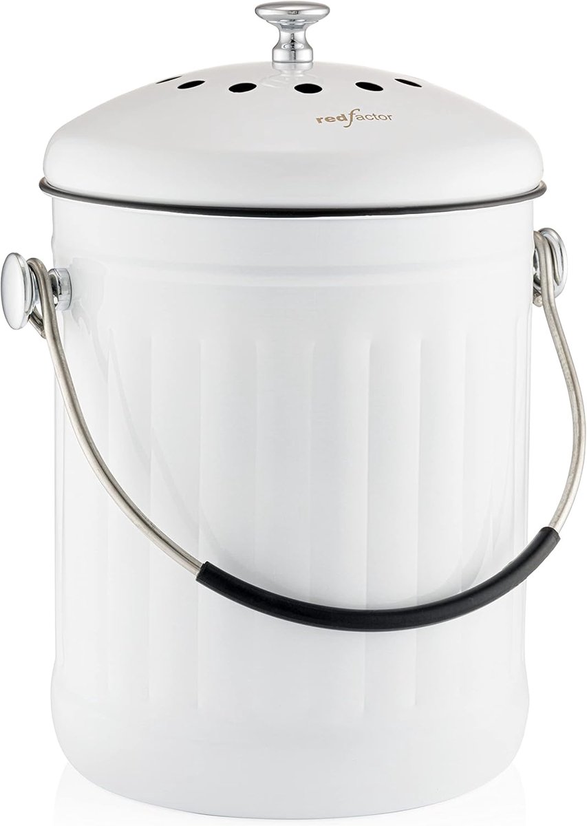 SnelShoppen - Compost Bin Keuken 5L RVS Geurloos Met Dome Deksel - Duurzaam, Stijlvol en Praktisch Voor Groente- en Tuinafval - Wit