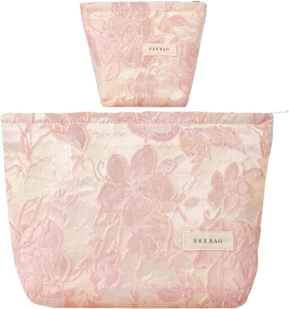 SnelShoppen - 2-Pack Cosmetic Bag Set - Bloemige Borduur Toilettas - Multifunctionele Make-up Tas - Draagbare Wallet Bag voor Vrouwen en Meisjes - Per