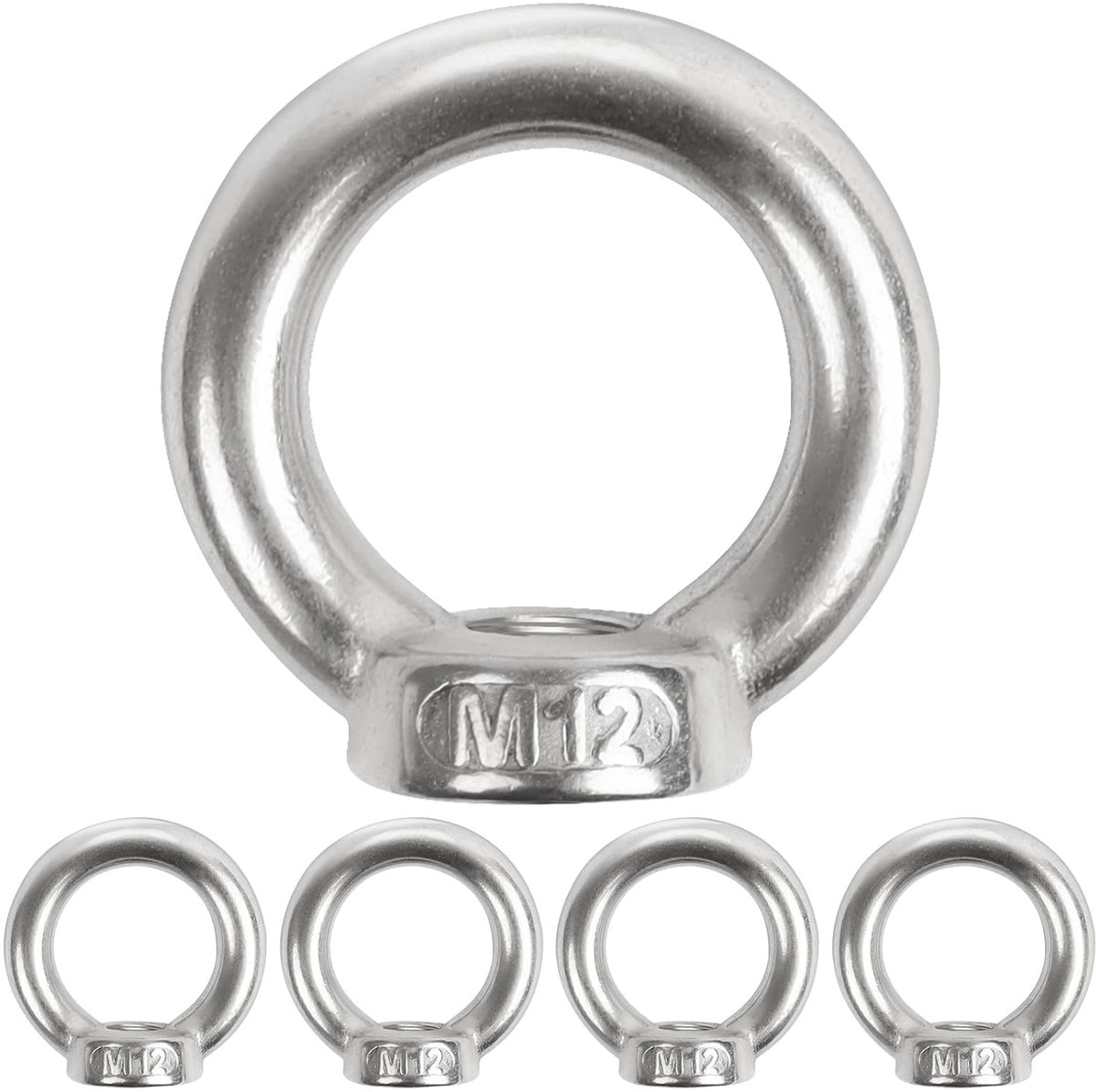 SnelShoppen - 5 Stuks M12 Ring Oogschroeven - 304 RVS Oogmoeren - Sterke Bevestigingsmaterialen voor Hangende Ornamenten, Bloempotten, Schommels en Me