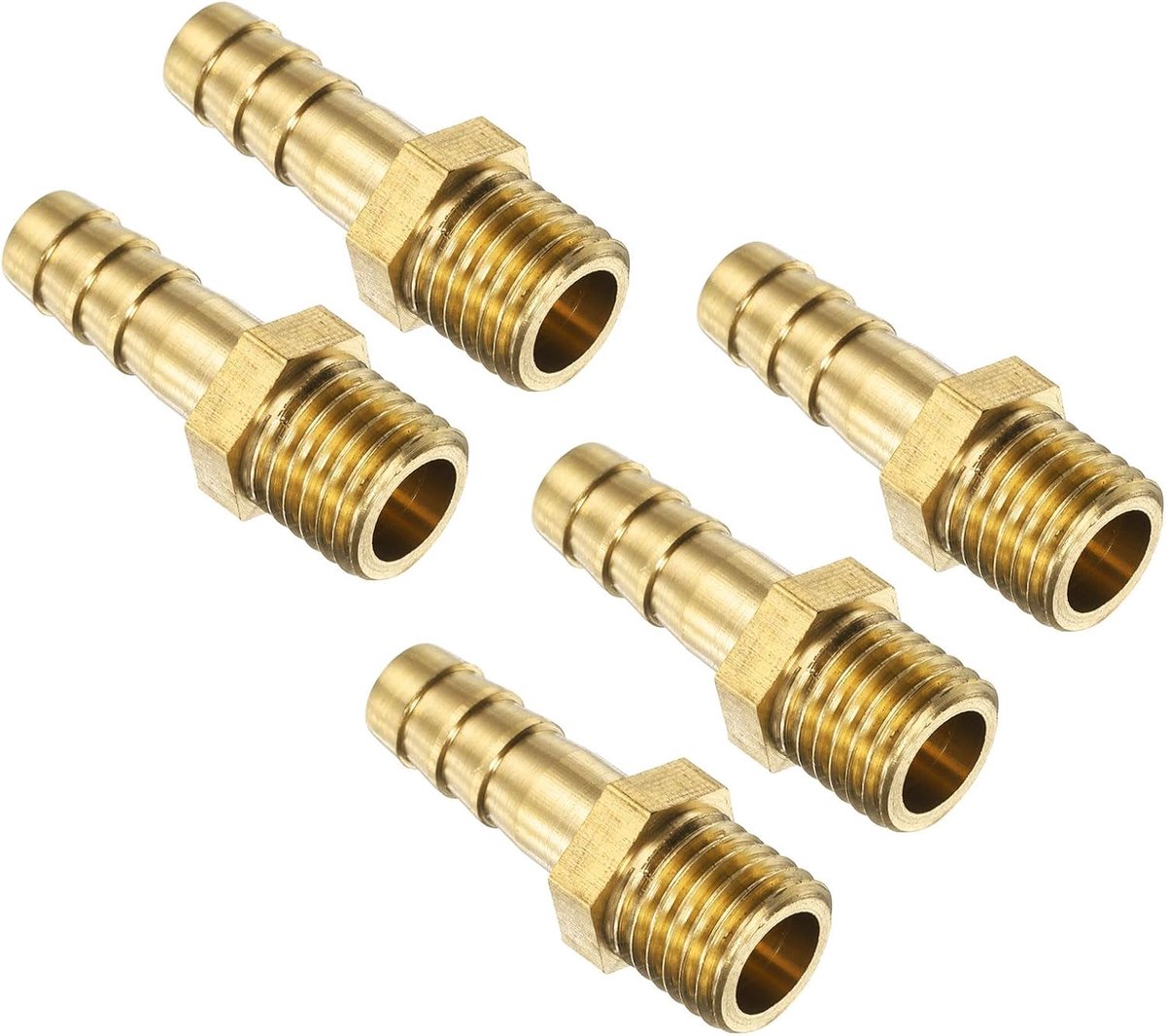 SnelShoppen - 5x M12-1.5 Slangverbindingen Messing, Tuinslang Gasoline Slang naar Barb Fitting, Threaded Protrusions, Water, Brandstof, Lucht, 35x13mm