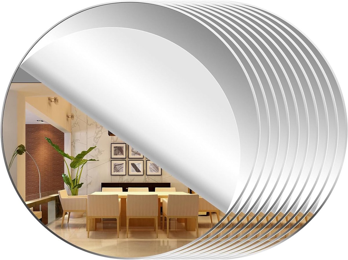 10 Stuks Ronde Acryl Spiegels Zelfklevende Spiegeltegels voor Wanddecoratie in Slaapkamer en Woonkamer (Rond 15 cm)
