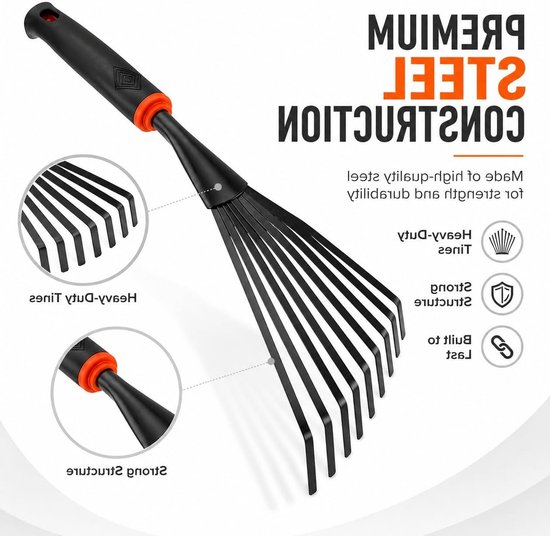 Kleine handhark met antislip ergonomische handgreep voor bladeren, onkruid en gras - ideaal tuingereedschap voor een nette tuin — afbeelding 2