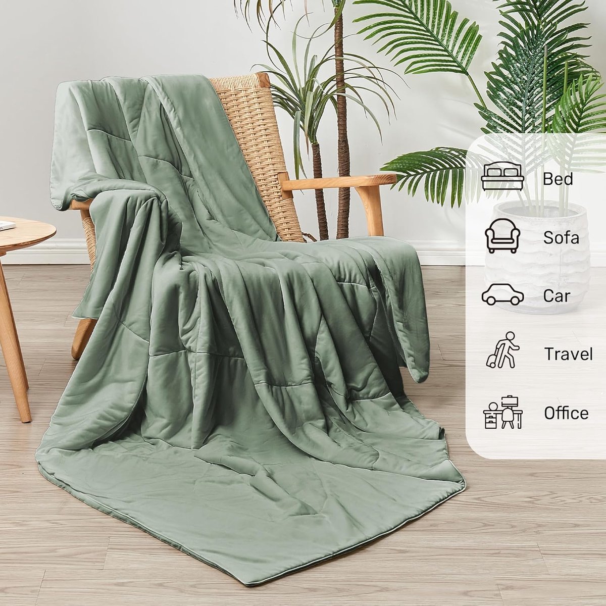 Thijox - UNIKOME Koeldeken 200x220cm, Dubbelzijdige Zomerdeken, Lichte Koeldeken voor Slapen, Wasbare Koeldeken, Öeko-Tex, Groen, Ideaal voor Warme Na