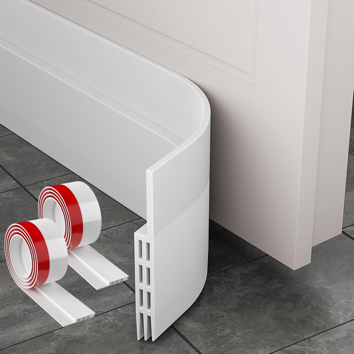 Thijox - Tochtstopper voor Deuren 2-Pack Zelfklevende Deurbodem Geluiddicht Energiebesparend 5cm x 200cm Wit - Voor Weerbestendige Afdichting en Gelui