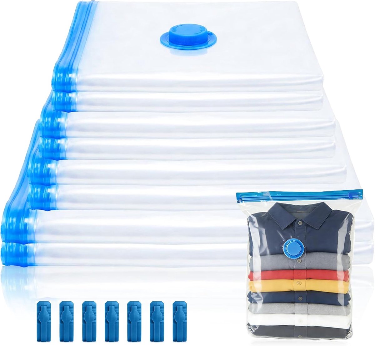 Thijox - Vacuümzakken voor Kleding - 8 Stuks (2 Jumbo 100x80 cm, 2 Groot 80x60 cm, 2 Middelgroot 70x50 cm, 2 Klein 60x40 cm) - Ruimtebesparend, Herbru