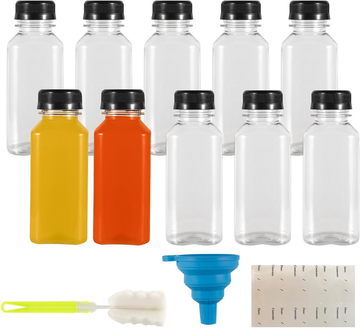 Inovra- Plastic Flessen 10 Stuks - 250ml Herbruikbare Flessen - Sapflessen - Deksels - Drankencontainers - Manipulatiebestendig - Drankenflessen