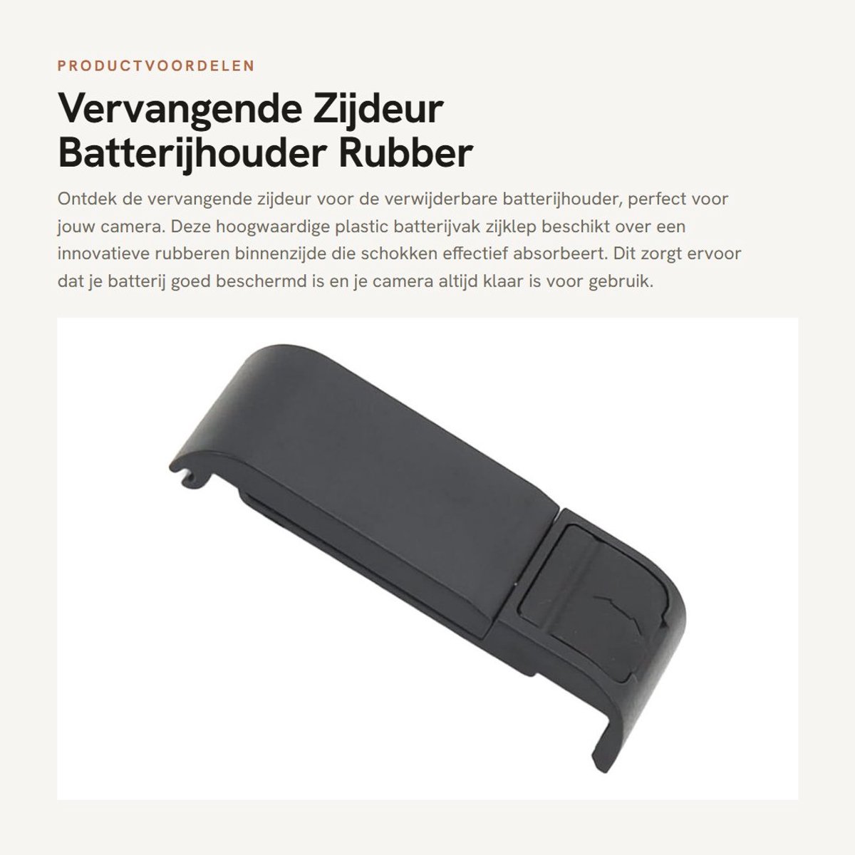 Inovra - Vervangende Zijdeur - Batterijhouder - Rubber kussen - Zwart - Type C Oplaadpoort - Geschikt voor camera's - Model 11 10 9