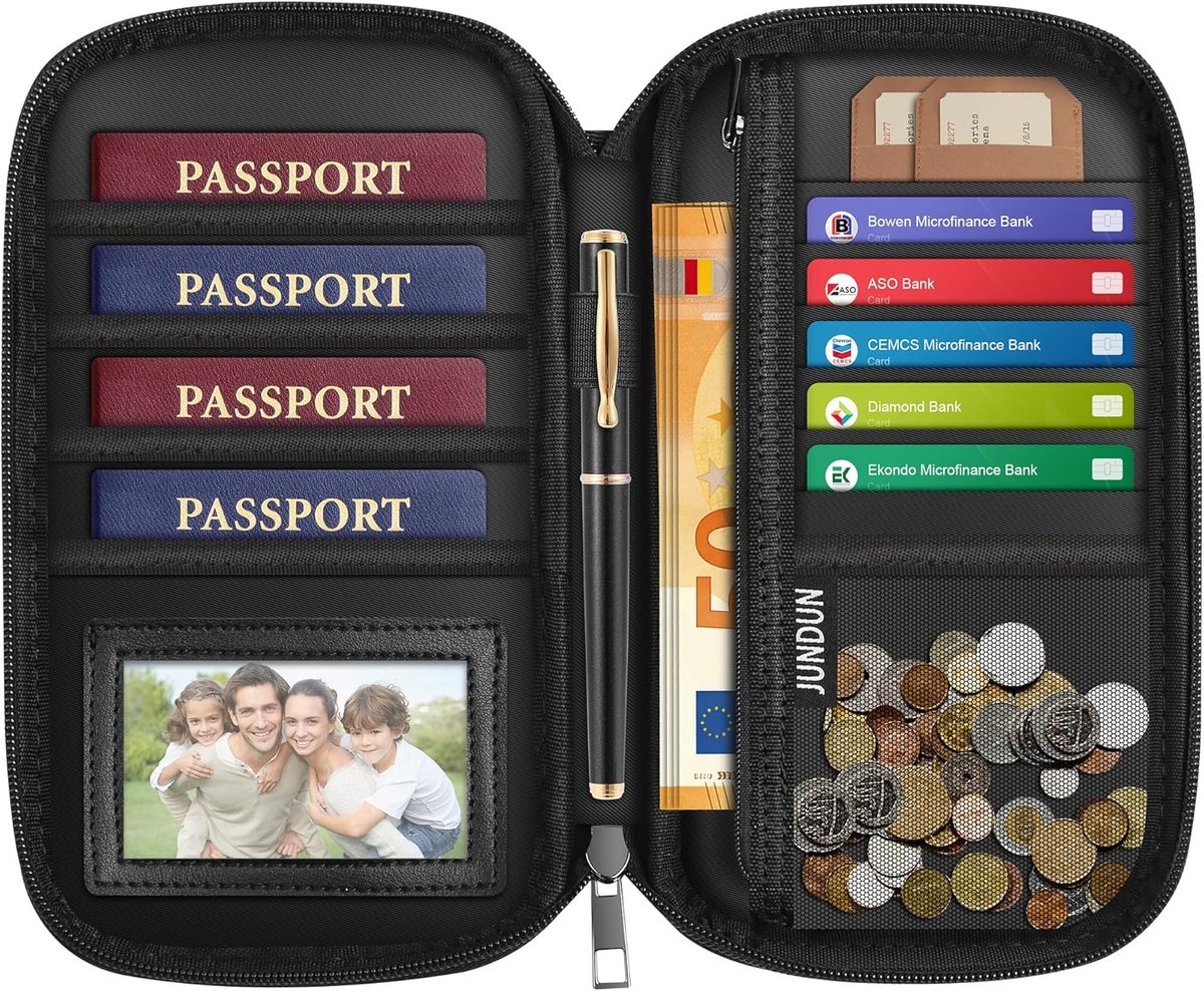 Thijox - Vuurvaste Paspoorthoes met RFID-bescherming, Draagbare Reistas voor Identiteitskaarten, Creditcards, Geld en Tickets, Documentenorganizer voo