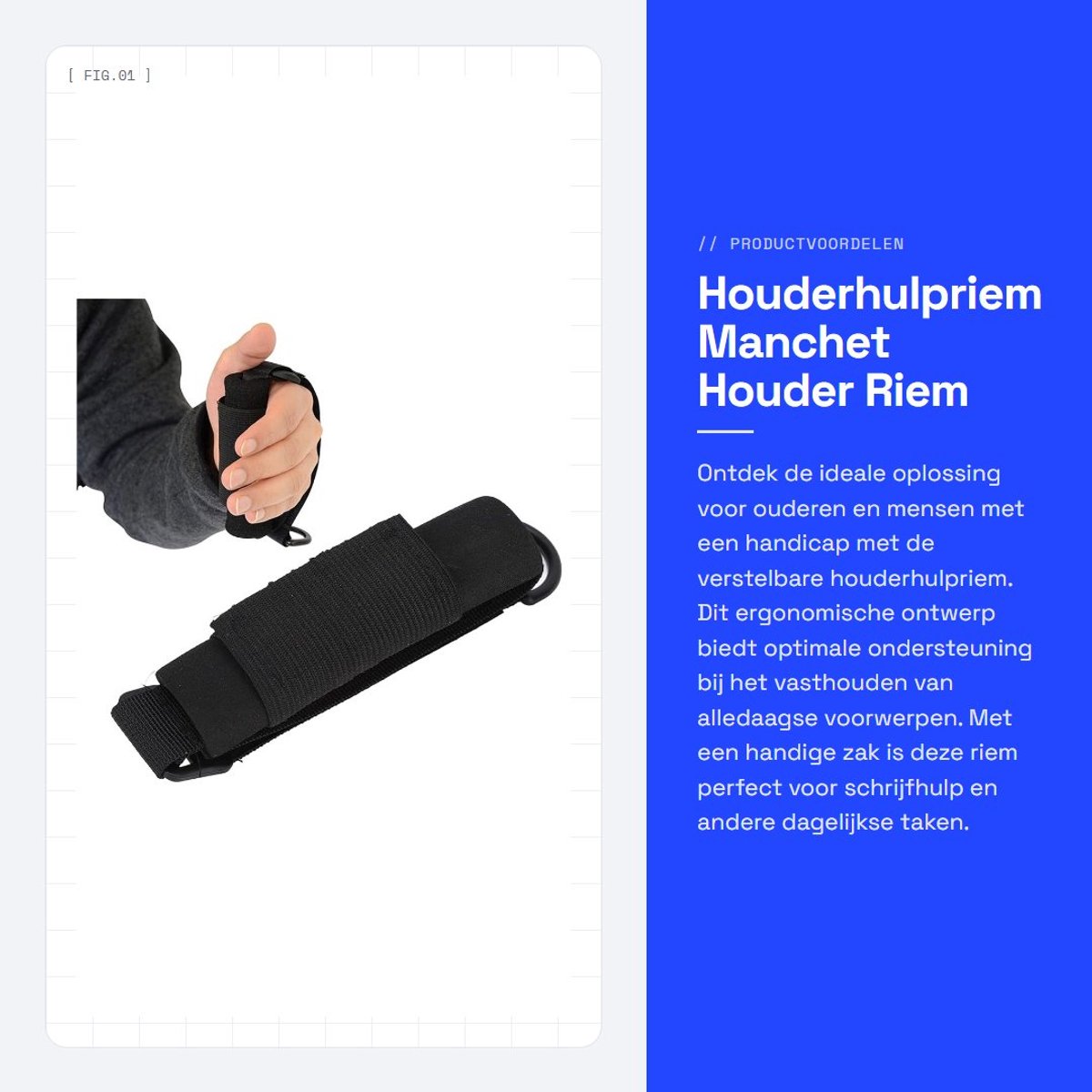 Dailygoods- Houderhulpriem Verstelbaar - Ergonomisch Ontwerp - Vasthoudhulp - Eethulpmanchet - Voor Mensen met Beperkte Handfunctie - Verbeterde Grip