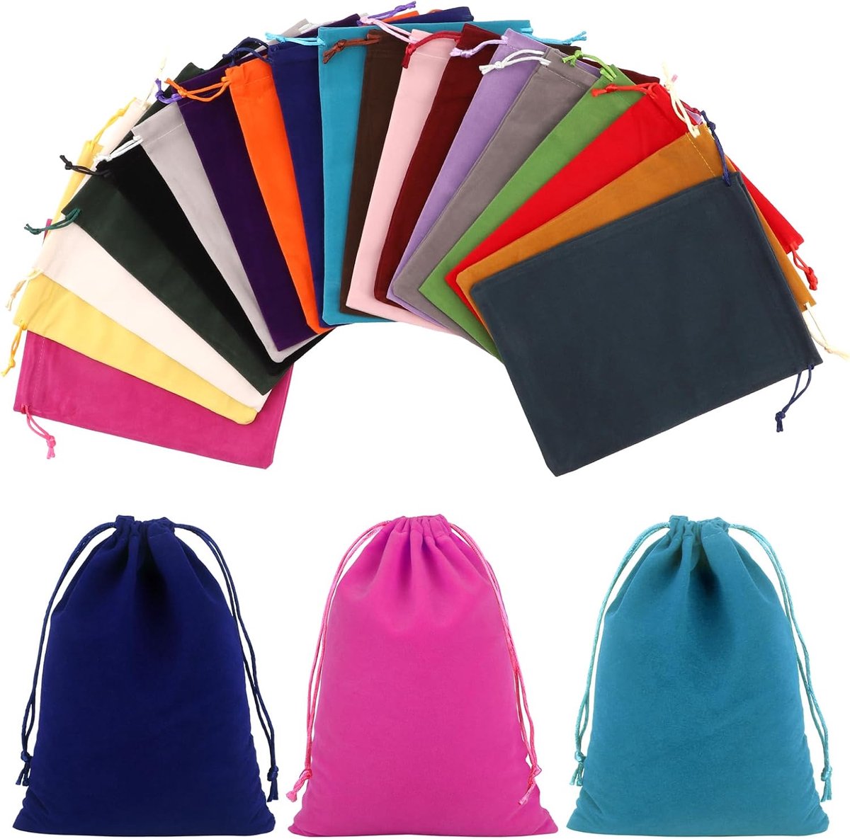 Thijox - 19 Stuks Fluwelen Zakjes met Trekkoord 15 x 20 cm, Cadeauzakjes voor Sieraden, Ringen, Kleine Stoffen Zakjes voor Bruiloft, Kerstmis, Feest (