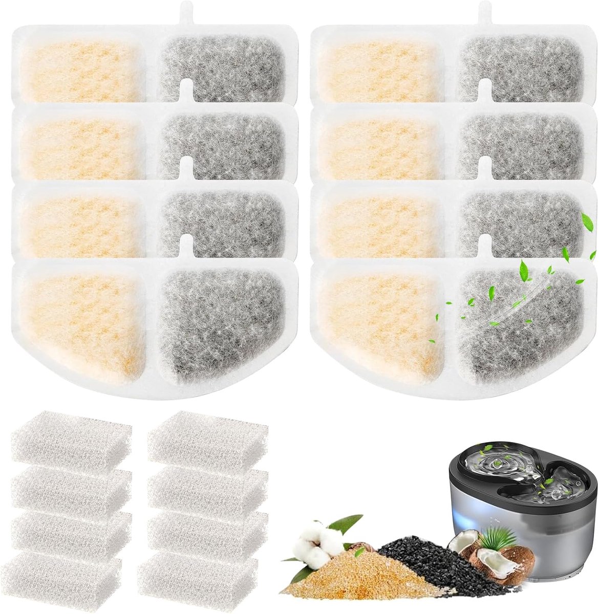 Thijox - 16 Stuks Kattenfonteinfilters voor 2,5L Drinkfontein - 8 Vervangingsfilters + 8 Schuimstoffilters voor Oneisall Kattenfontein - Ideaal voor G