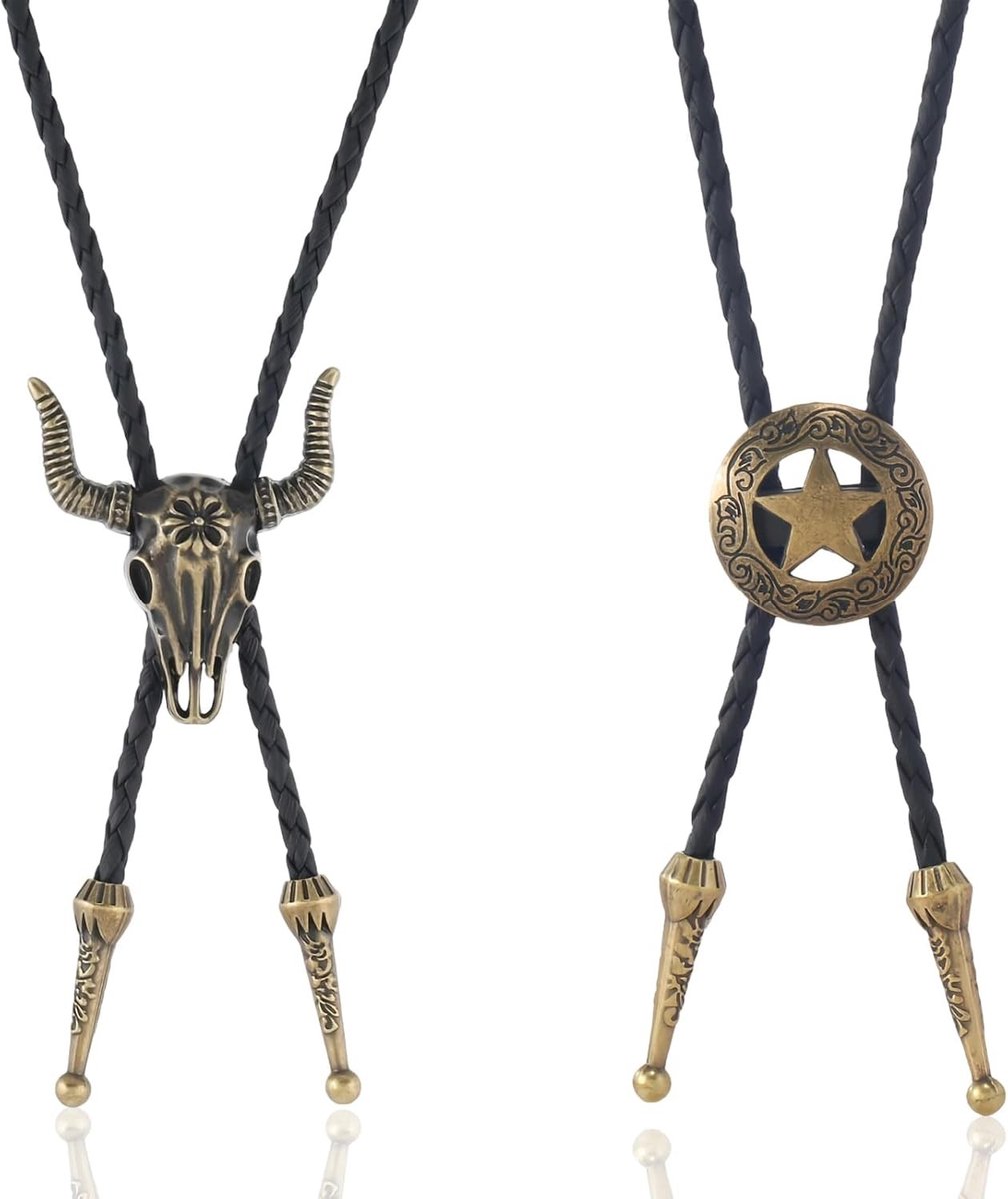 Vintage Skull Bolo Tie van Gevlochten Leer - 70 cm Cowboy Accessoire voor Mannen en Vrouwen, Perfect voor Kostuums en Feestjes