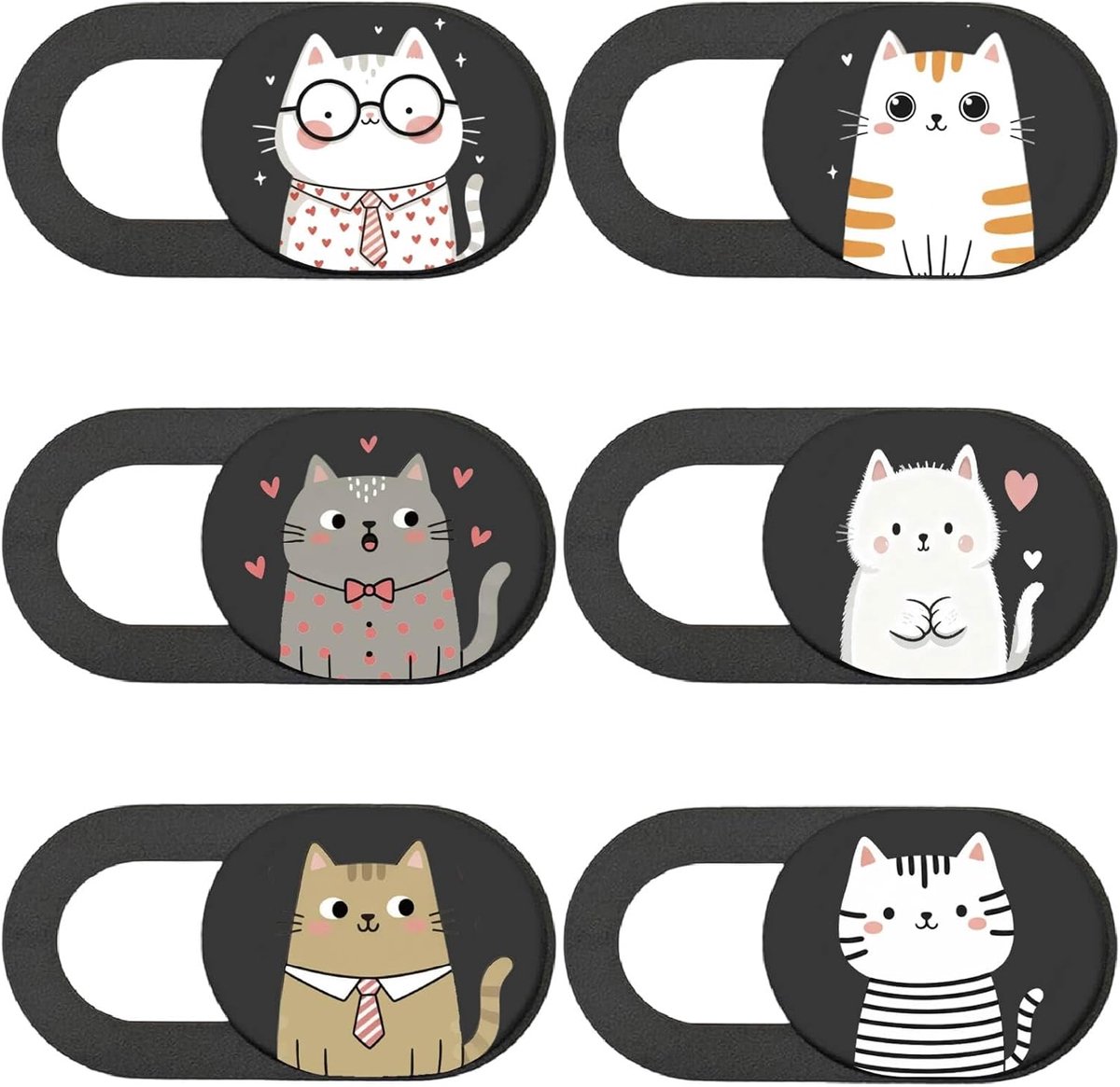 SnelShoppen - 6 Stuks Camerafdekkingen voor Katten - Schattige Dierdesigns - Privacy Glijdende Afdekking voor Laptop, Tablet, Telefoon - Ultrathin Blo