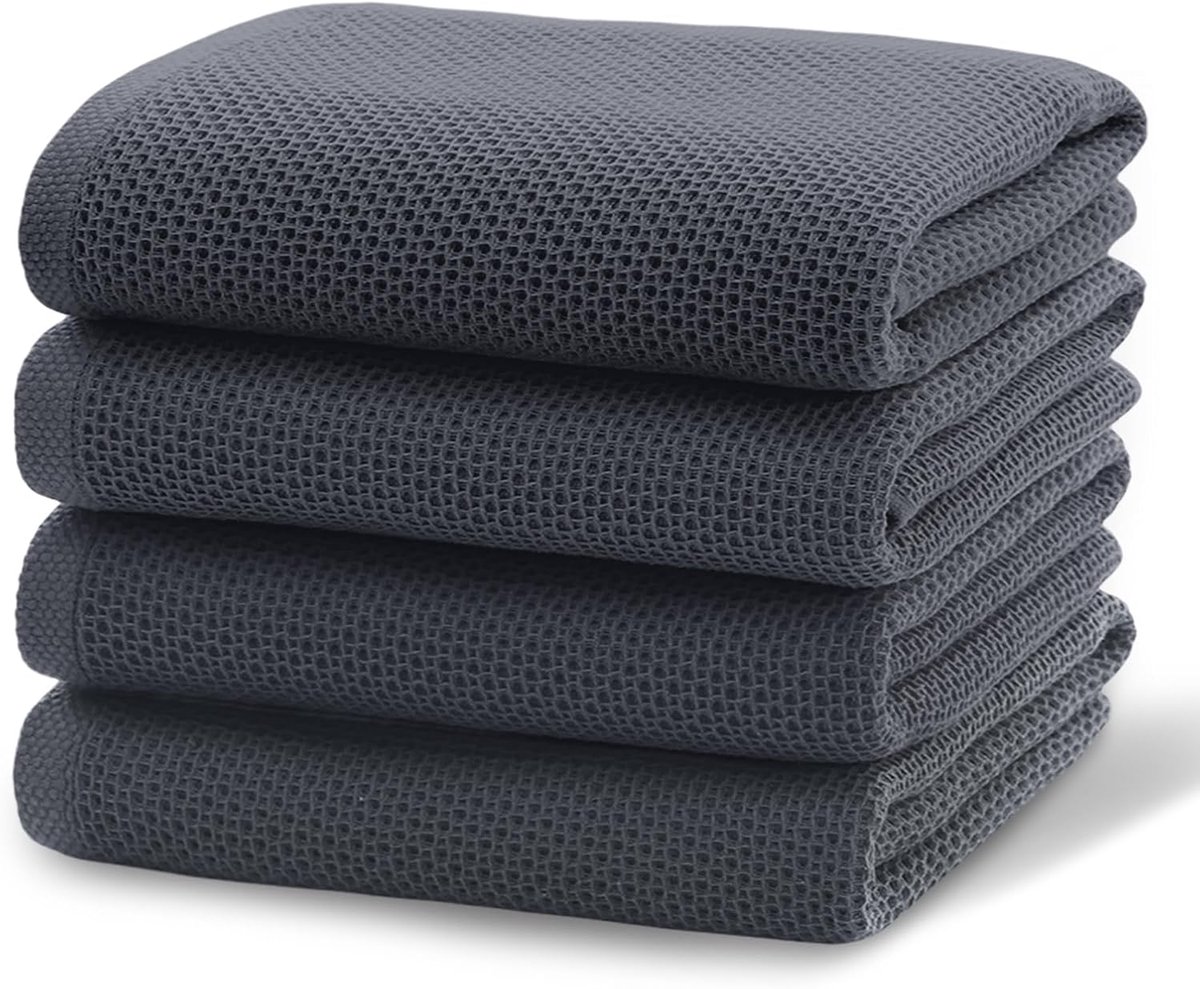 SnelShoppen - 4 Keukenhanddoeken Donkergrijs - 65 x 45 cm - Meerkleurige Theedoeken voor Keuken, Huishouden, Feest en Camping - Duurzaam en Functionee