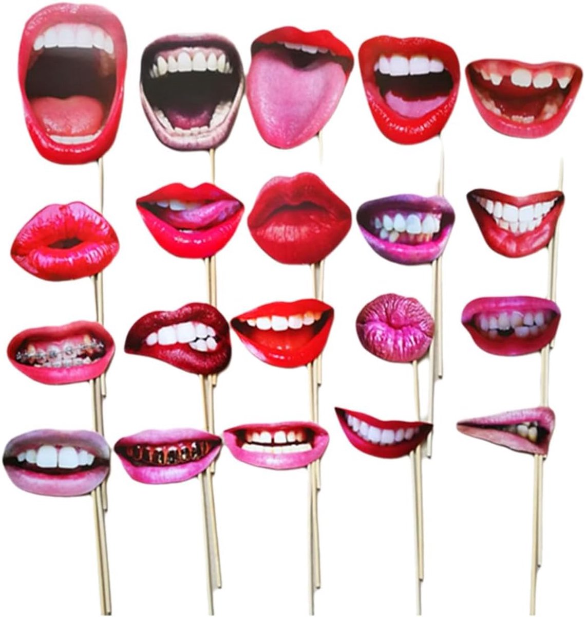 Thijox - Foto rekwisieten voor fotobooth, 20 stuks, komische lippen en mond, feestaccessoires voor carnaval, bruiloft en verjaardagen, grappige DIY de