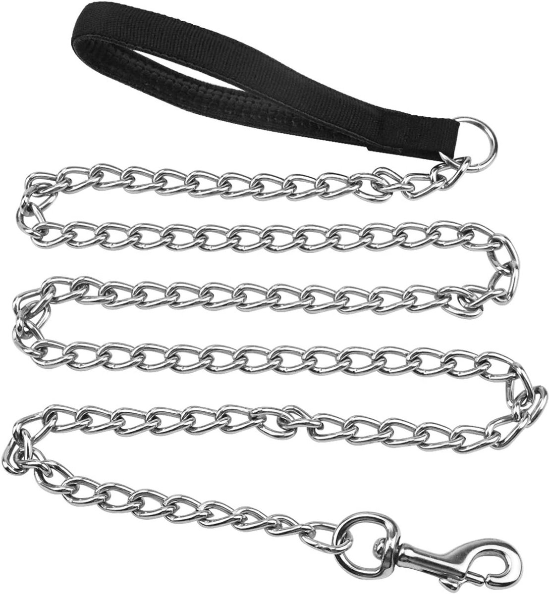 Thijox - Heavy Duty Hondenriem 1,8m - Kauwbestendige Metalen Hondenketting met Gevoerd Handvat - Zwart - Voor Middelgrote en Grote Honden
