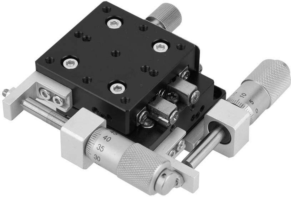 Precisie platform met handmatige verschuiving voor laboratoriuminspecties - XY-as liniaal 40 x 40 mm, lineaire balstangen en handmatige niveaus