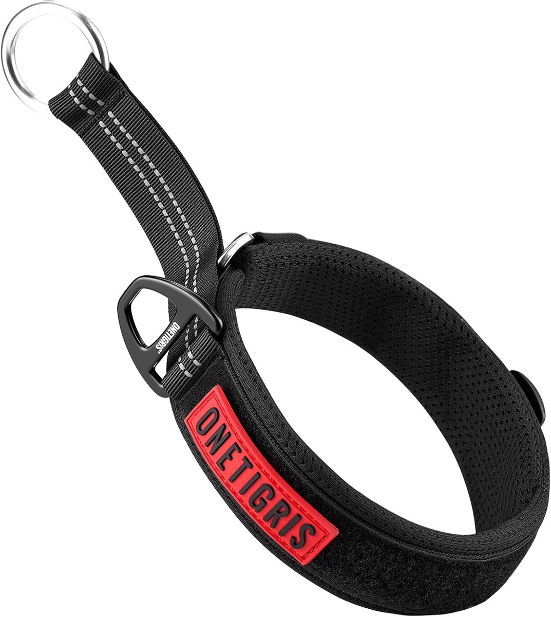 Thijox - OneTigris Trek-Stop hondenhalsband XL, zacht gevoerd, reflecterend, breed, duurzaam polyester, voor middelgrote en grote honden, zwart, ideaa