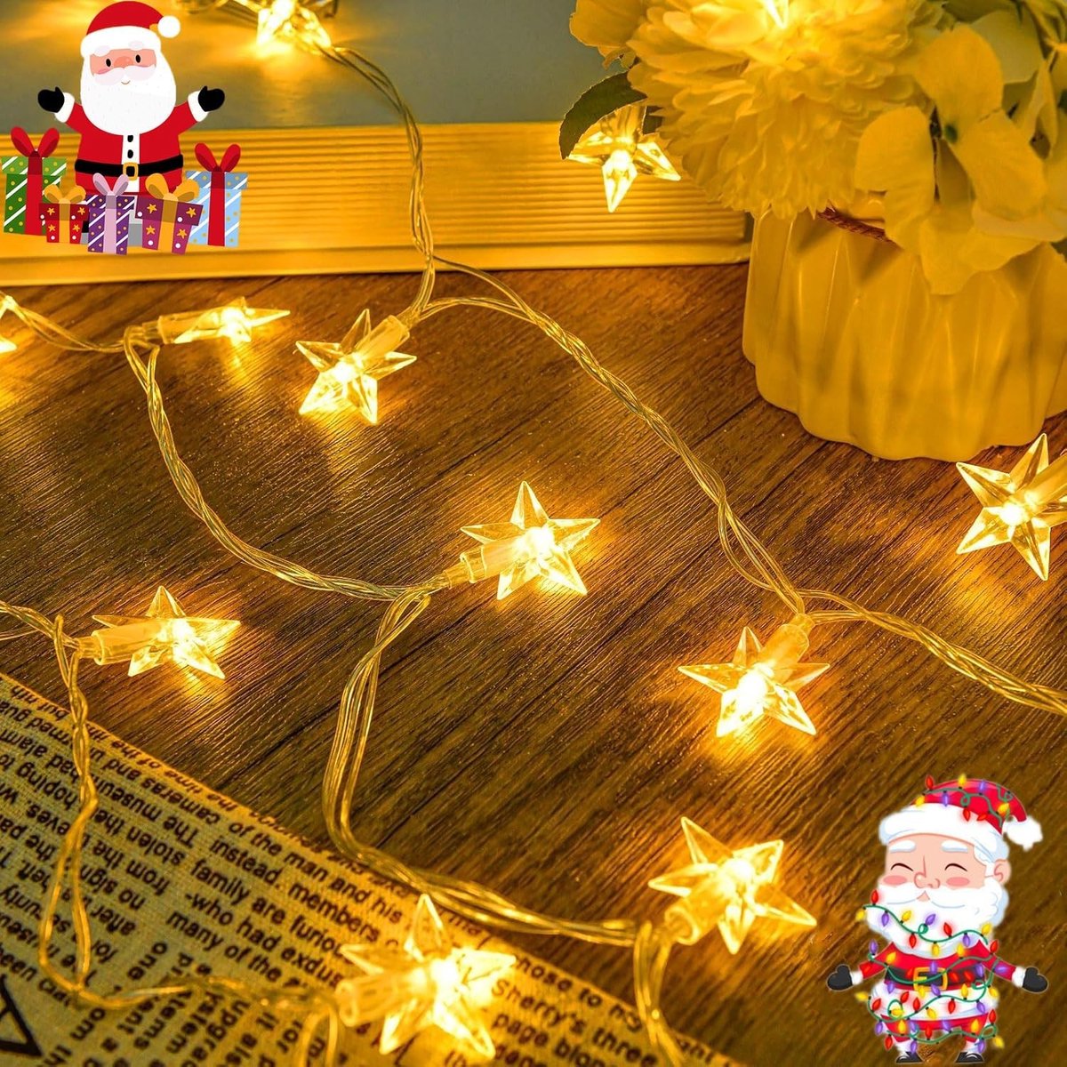 Lichtslinger van 6 m met 40 LED-lampen, batterijvoeding, waterdicht IP65 voor tuin, camping en kerstdecoratie binnen en buiten