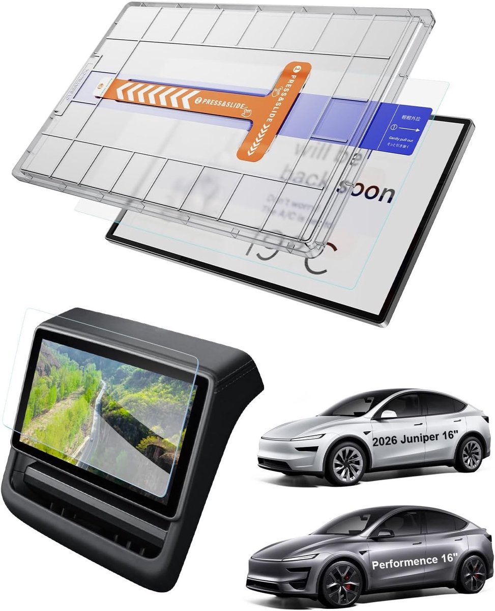 16" en 8" Screen Protector voor Tesla Model Y 2026 en 2027 - Premium Beschermfolie met Auto Align Kit, 9H Hardheid, Antireflectie en Stofvrije Verpakking - 2 Pack