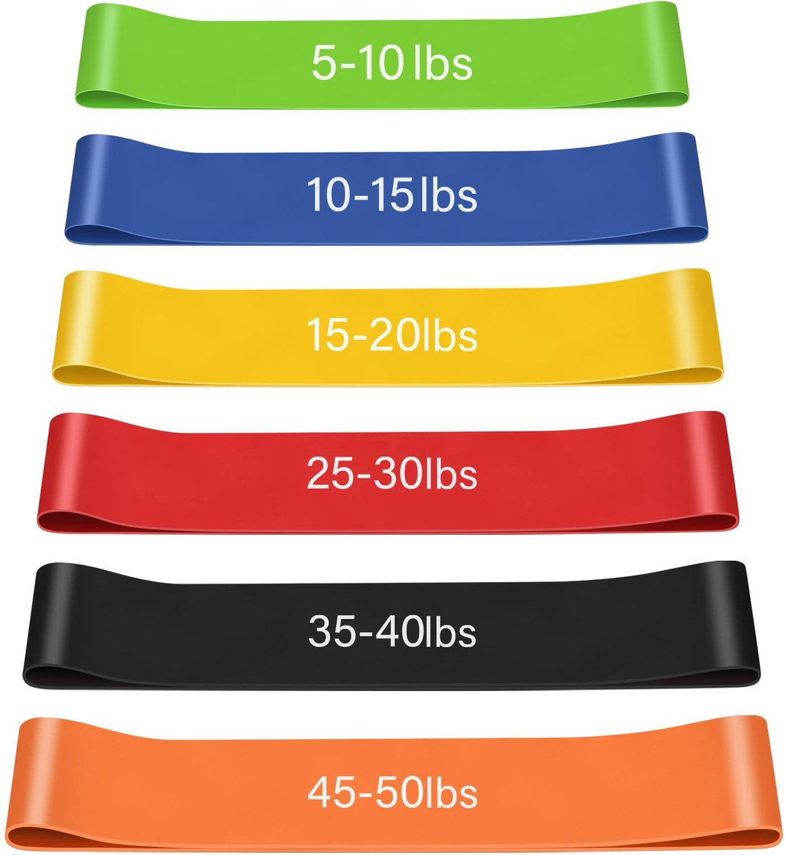 Weerstandsbanden(Set van 6), 6 Weerstandsniveaus (5–50 lbs), Fitness Elastieken van Natuurlijk Latex, Resistance Bands Set voor Vrouwen en Mannen, Ideaal voor Thuis, Gym, Yoga, Krachttraining