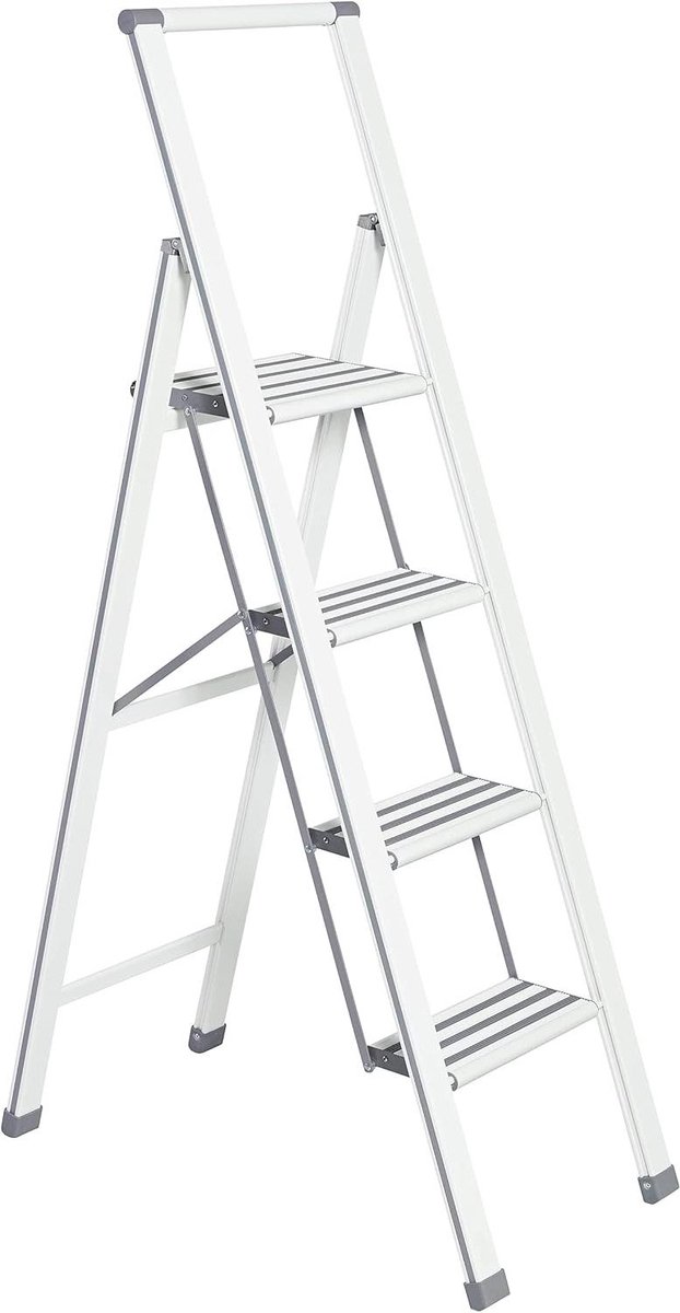 Aluminium trap - Huishoudtrap opvouwbaar - Klusjes op hoogte - XXL antislip treden - 4 treden - Wit grijs