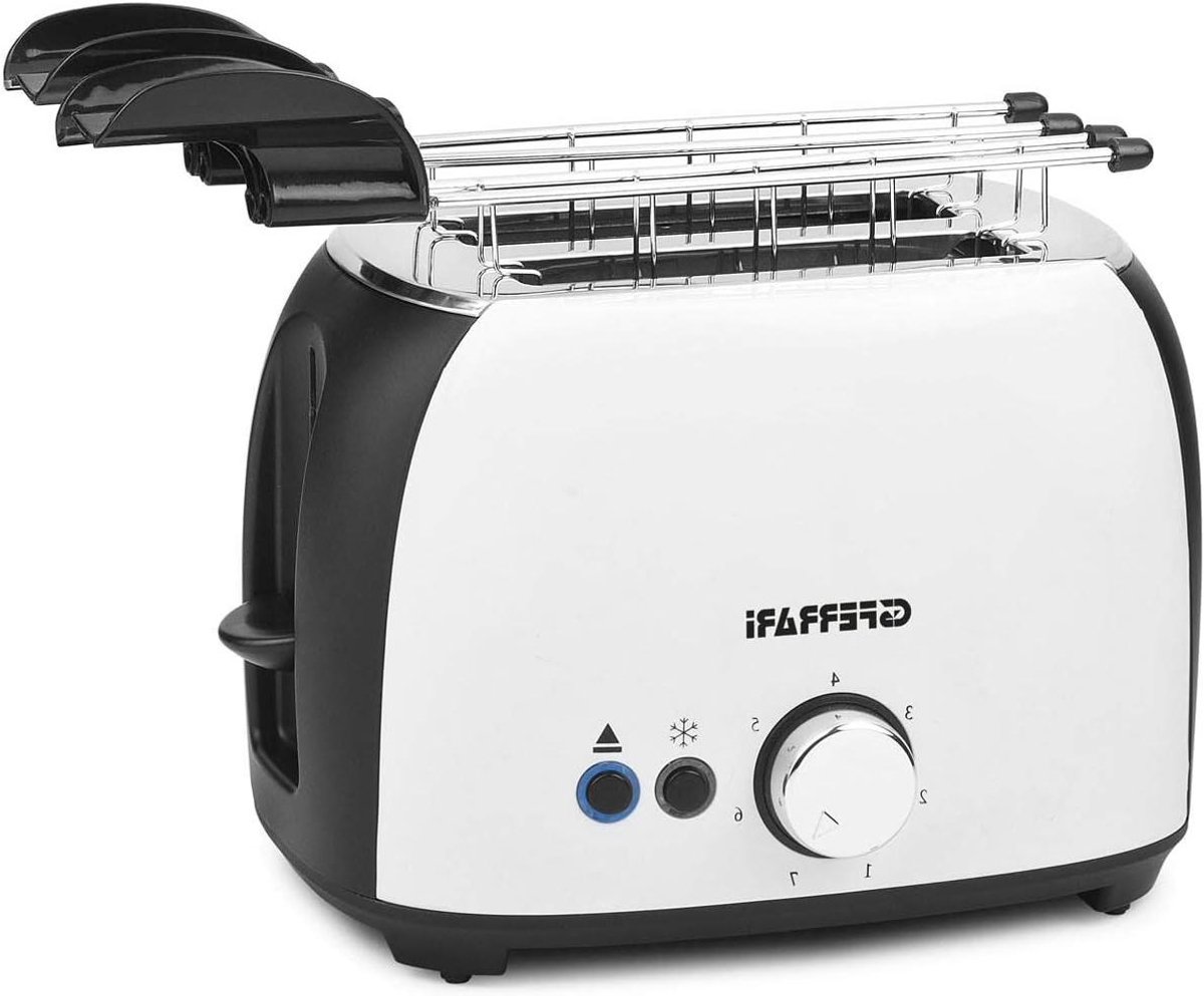 Broodrooster met grill - Tosti maker - Ontbijt bereiden - Grote sleuven - 800 Watt - Wit/zwart