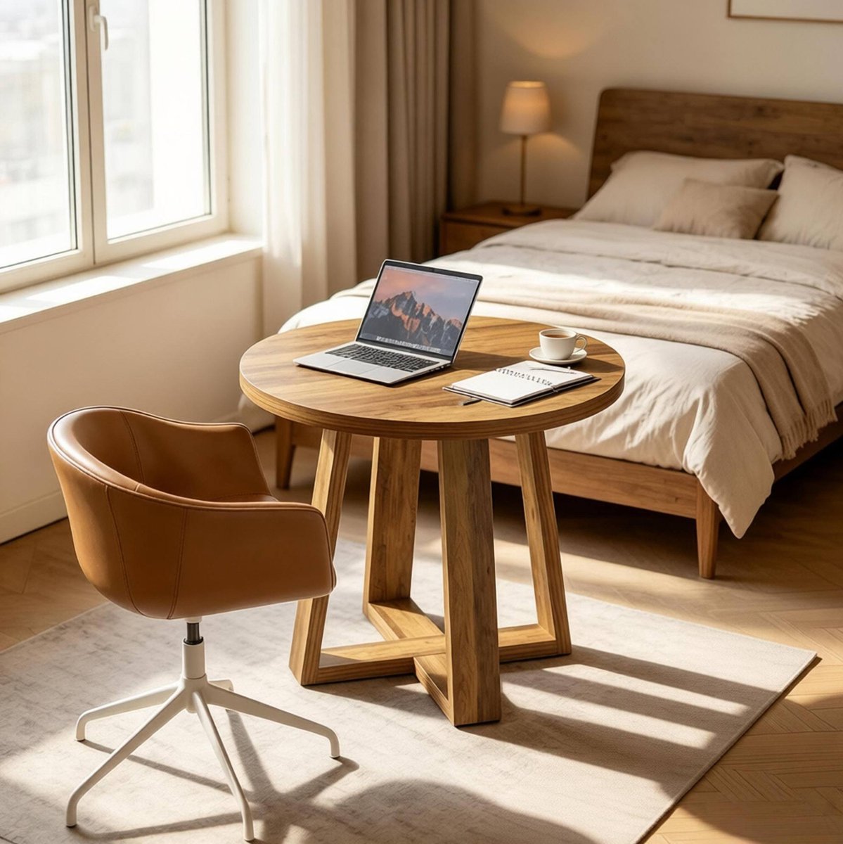 MIVRAY Eettafel - Ronde Tafel Voor 2 Tot 4 Personen - Compact Voor Eethoek, Kantoor En Overlegruimte - MDF - Bruin - 80x80x75 Cm