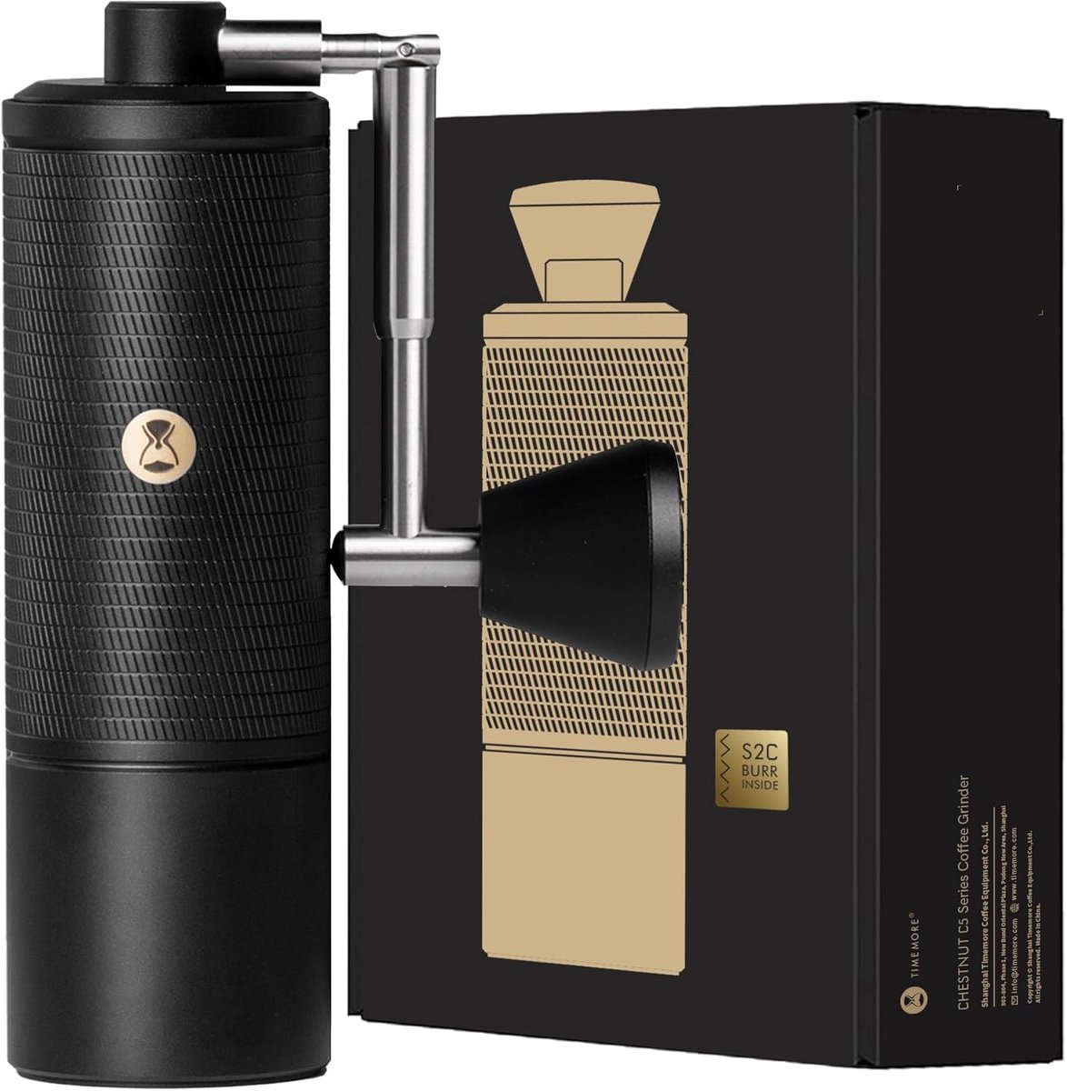 SnelShoppen - Handkoffiemolen met Kegelmolen, 0,031 mm Precisie-instelling, Volledig Metalen Draagbare Molen voor Espresso/French Press/Pour Over - Zw