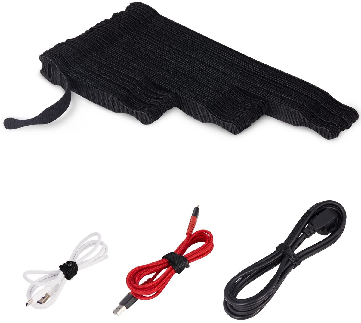 Dailygoods- Kabelbinders Herbruikbaar - 60 Stuks - 10/15/20 cm - Klittenband - Zwart - Duurzaam Nylon tot 21 kg - Klittenbandstrips