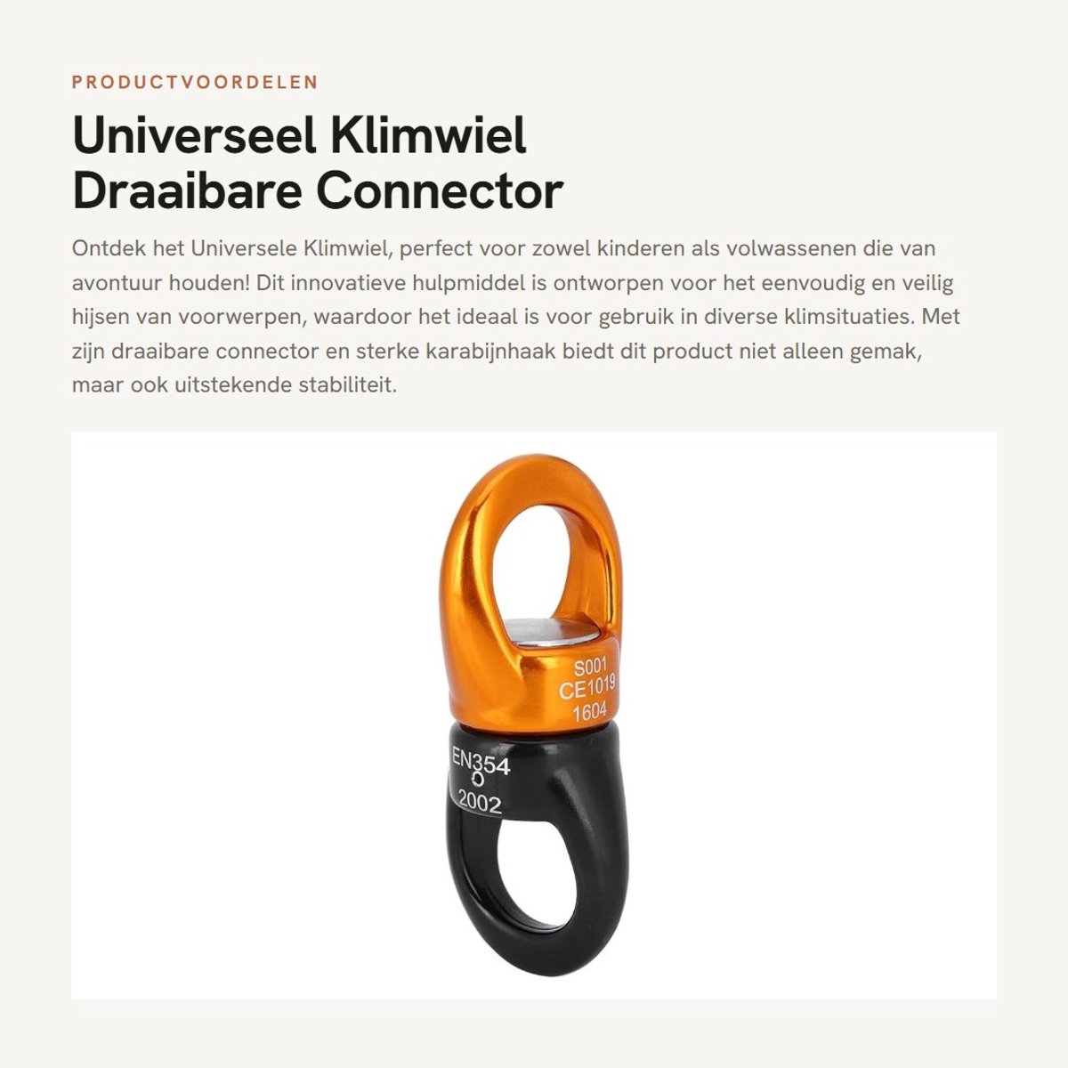 Dailygoods- Klimwiel 360° wrijvingsloze rotatie - Karabijnhaak - Draaibare connector - Hijswerktuigen - Roestvrij staal - Geluidloos - Klimhaak