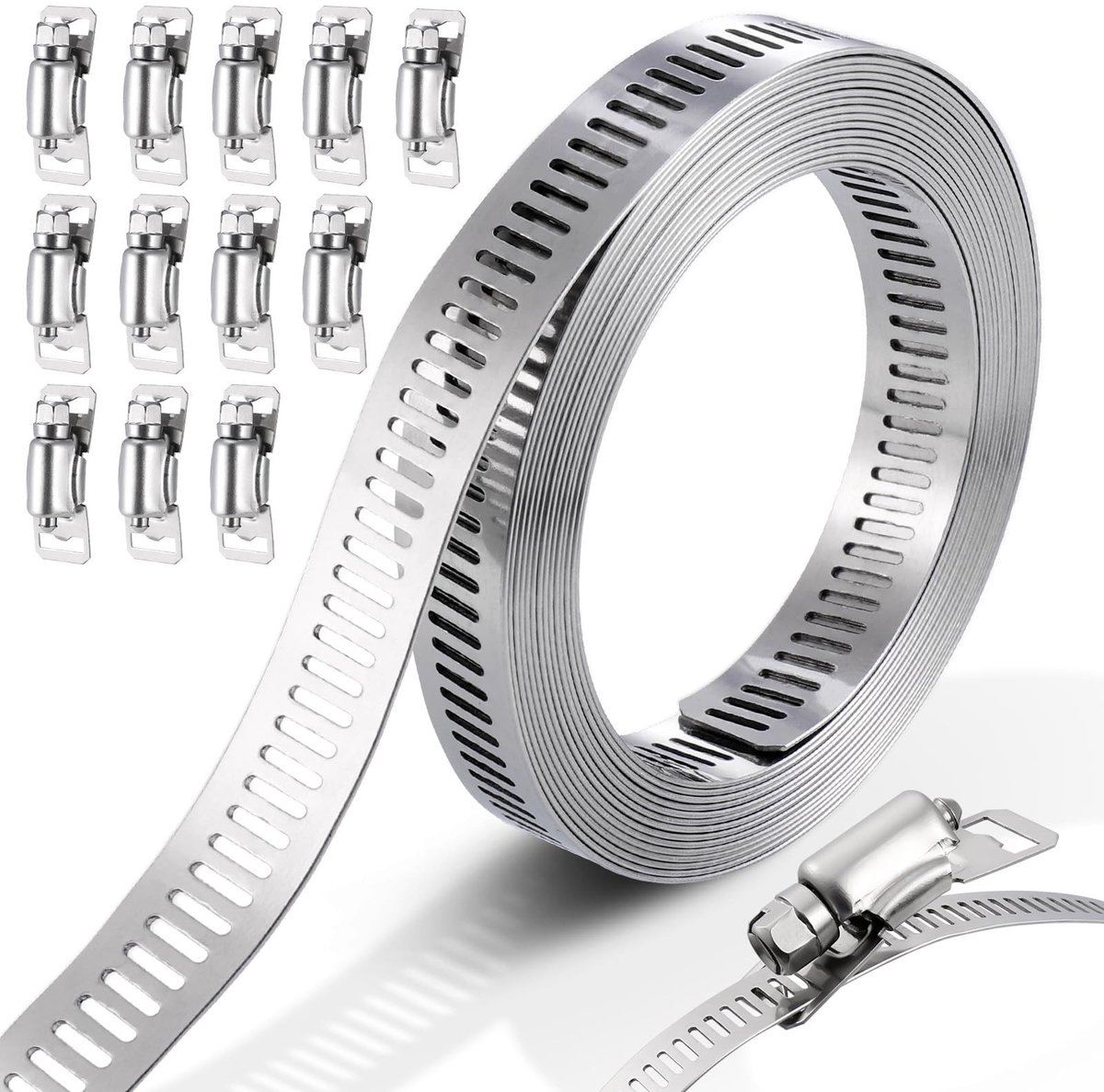 Dailygoods- Slangklem Kit 3 Meter - Metalen Band - 12 Bevestigingsmiddelen - Verstelbare Klem - Wormschroef - Bevestiging voor Pijp - Klemmen