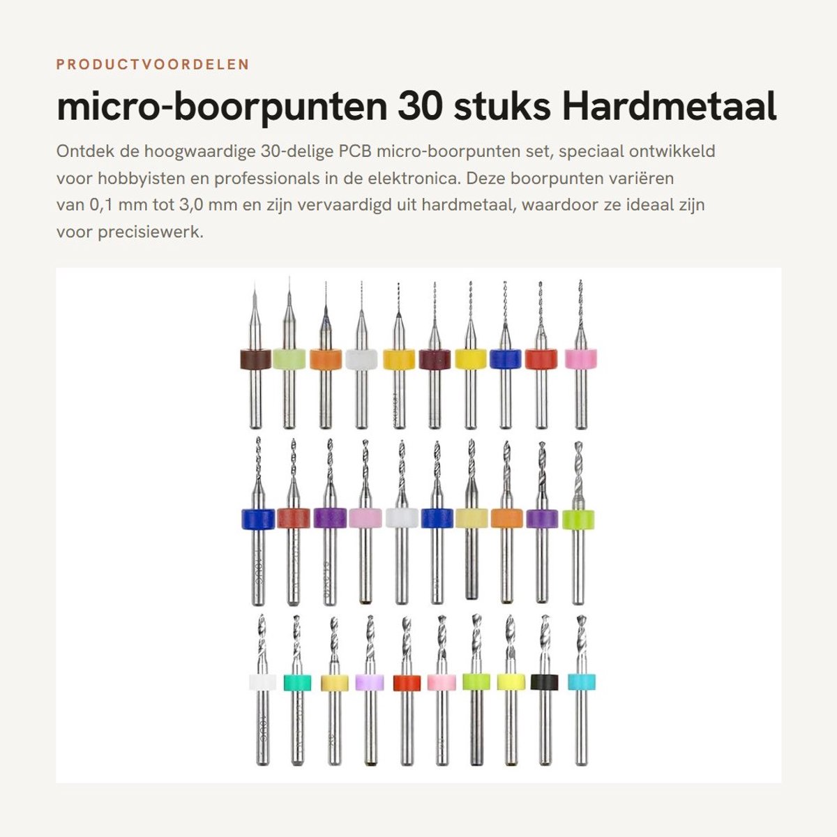 Dailygoods micro-boorpunten - 30 stuks - Hardmetaal - Precisie boorpunten - Geschikt voor elektronica - 0,1 mm tot 3,0 mm