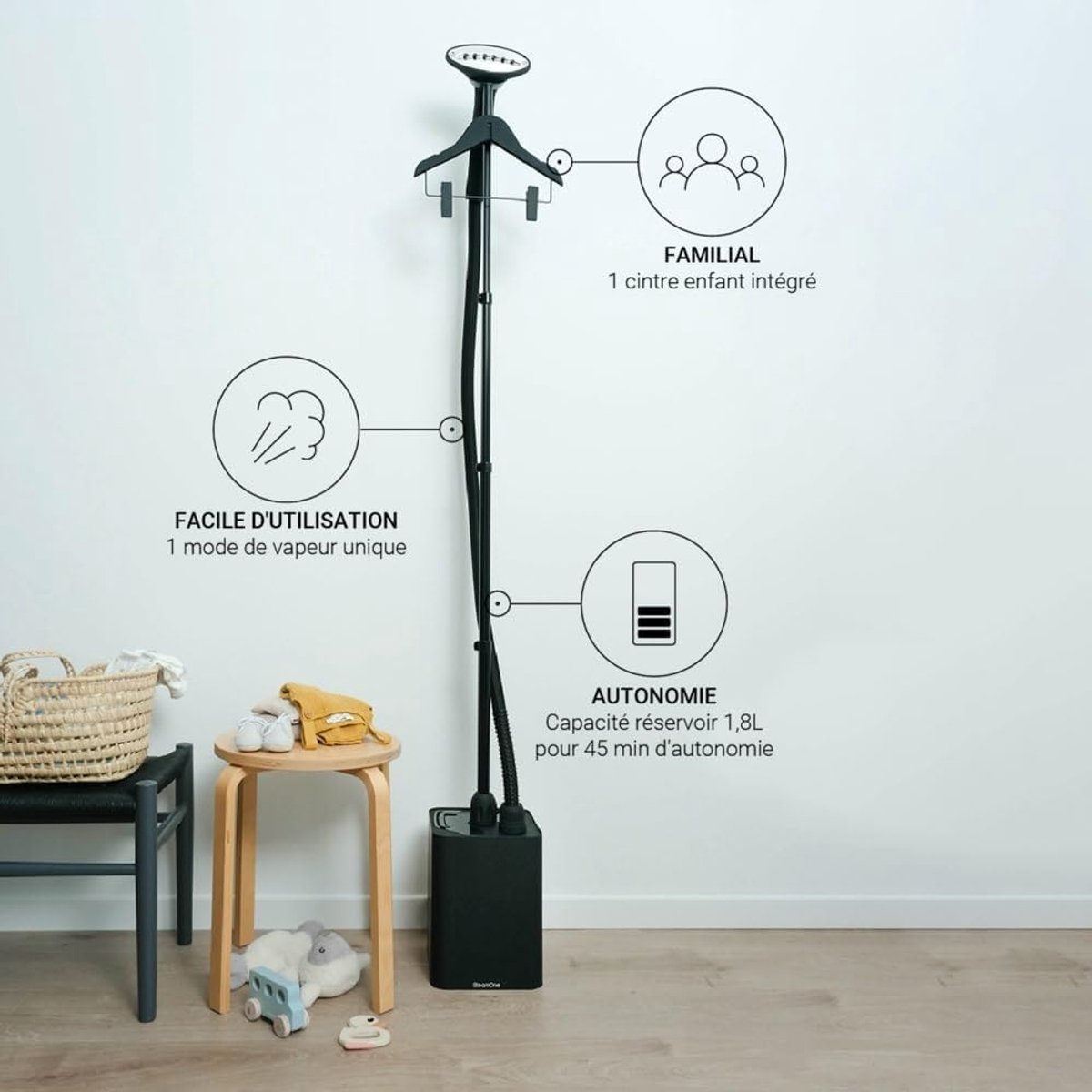 Thijox - Familys Verticale Kledingstomer 1,8L - 1900W Tankstrijkijzer voor Delicate Stoffen - Efficiënt en Gebruiksvriendelijk - Perfect voor Thuis en