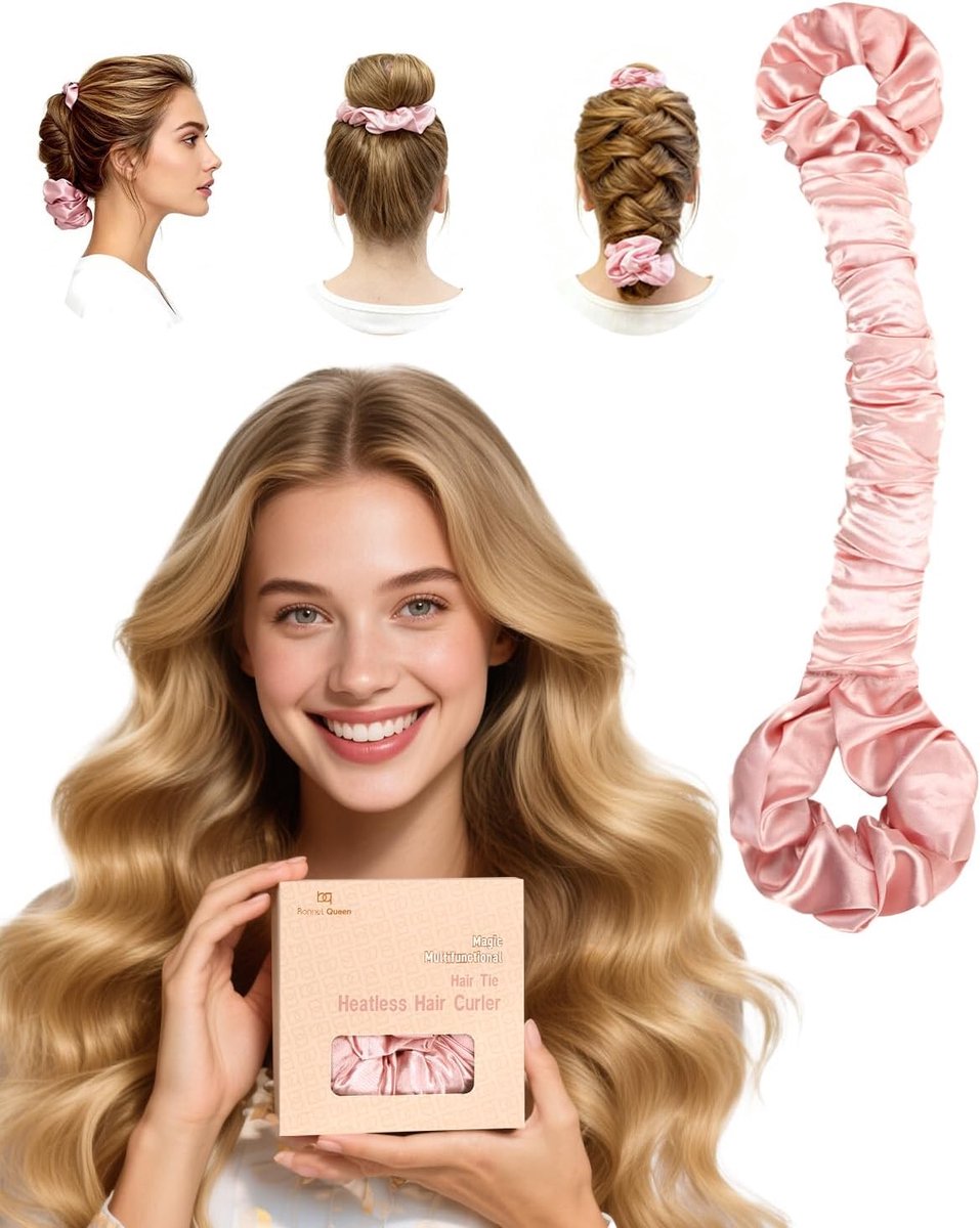 Thijox - Satijnen Heatless Curling Rod Hoofdband Haar Curler Set voor Krullen Overnight - Zachte Haarrollers - Geen Warmte - Groot - Roze - Perfect vo