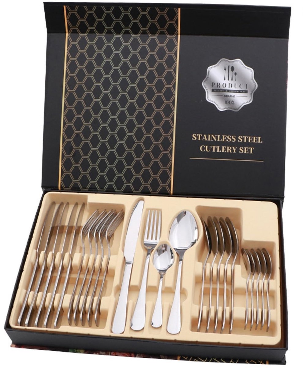 Inovra- Bestekset 24-delig - Roestvrij Staal - Spiegelafwerking - Steakvork/Lepelset - Elegant - Comfortabele Grip - Eetgerei
