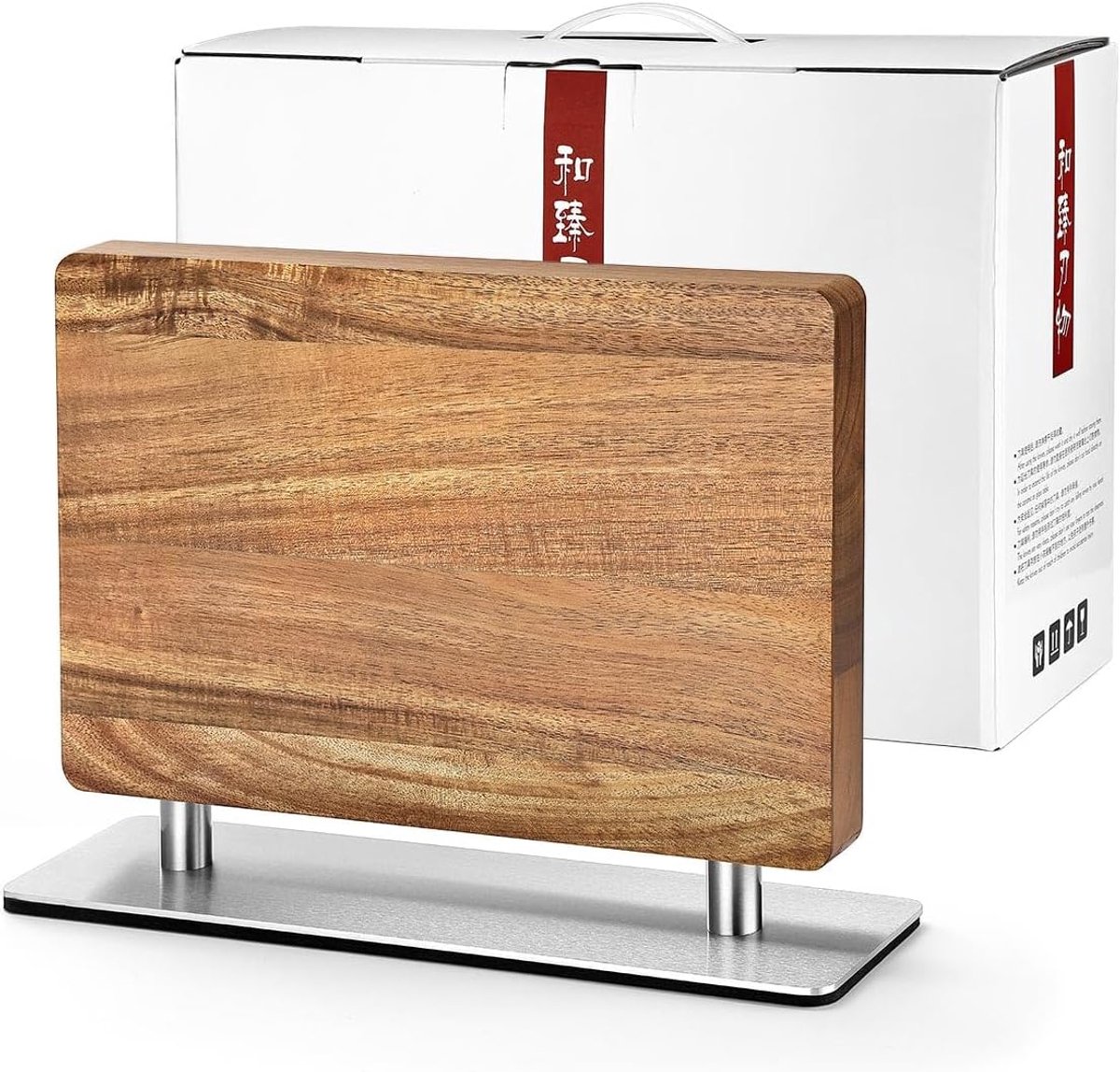 SnelShoppen - Magnetische Messenset Houder, Dubbelzijdig, Acacia Hout, Roestvrijstalen Onderkant, Keuken Messenblok, Sterke Magnetische Suction, Keuke