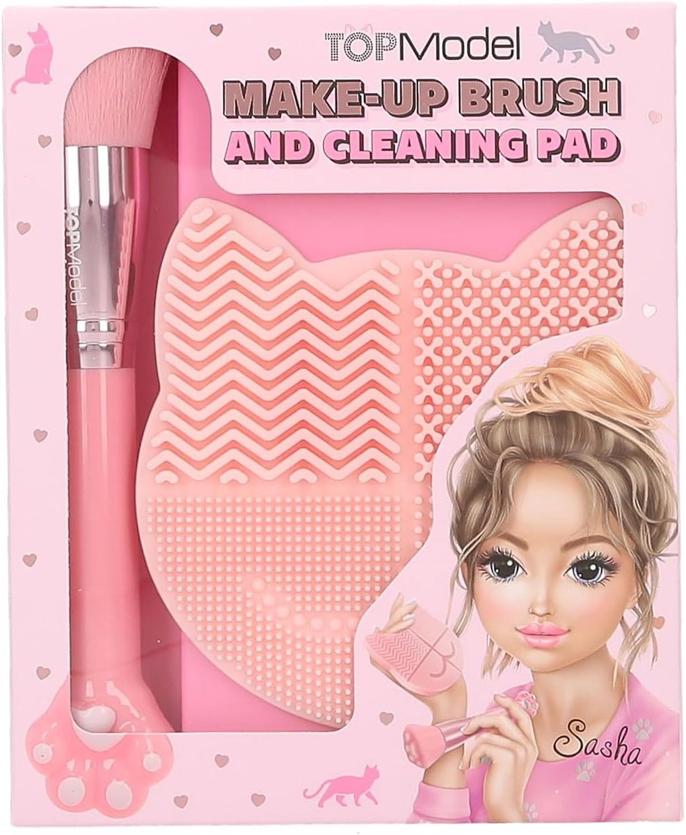Thijox - Schoonheidsset voor Kinderen - Make-up Kwast en Reinigingsmat in Kattenvorm - Roze - Perfect voor Feestjes en Creatieve Momenten