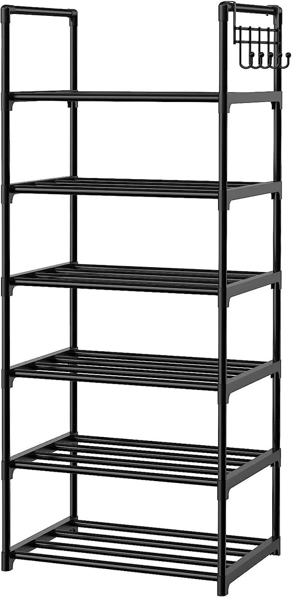Thijox - Schoenenrek met 6 planken, slanke schoenenkast van metaal, hoge schoenenorganizer voor hal, slaapkamer, woonkamer en entree, duurzame en stab