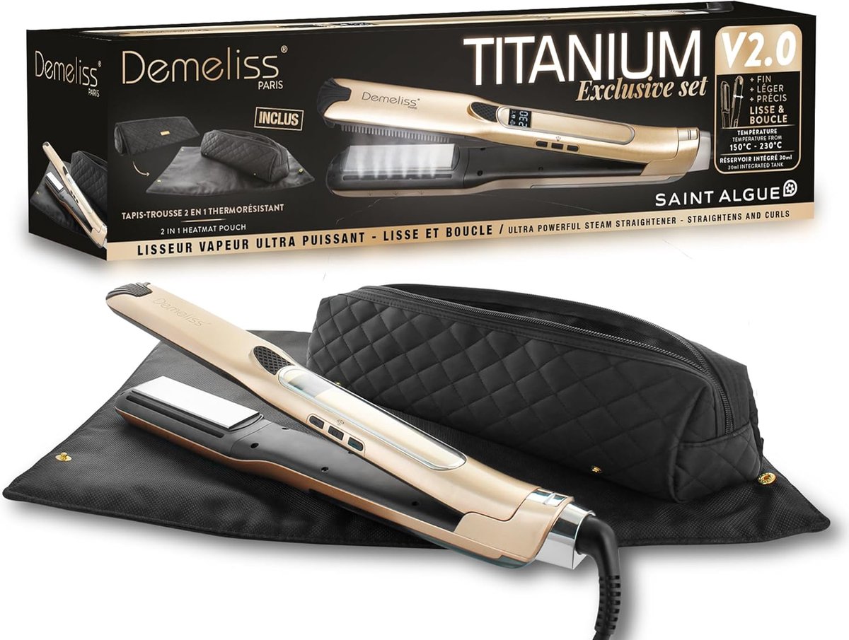 Thijox - Stoomstijltang Titanium V2.0 Exclusieve Set - 2-in-1 Mat, Professionele Gladmaker voor Alle Haartypes, Hittebescherming, Intensieve Hydratati