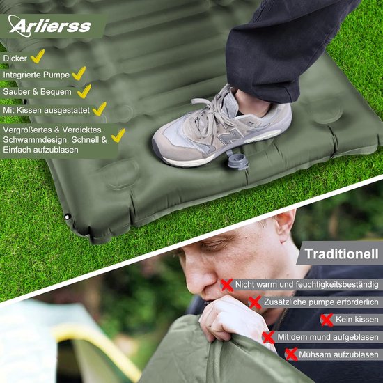 Thijox - Camping Isomat Zelfopblaasbare Slaapmat met Voetperspomp, 12 cm Dikke Upgrade Campingmat voor Outdoor, Reizen, Wandelen en Strand van Thijox — afbeelding 5