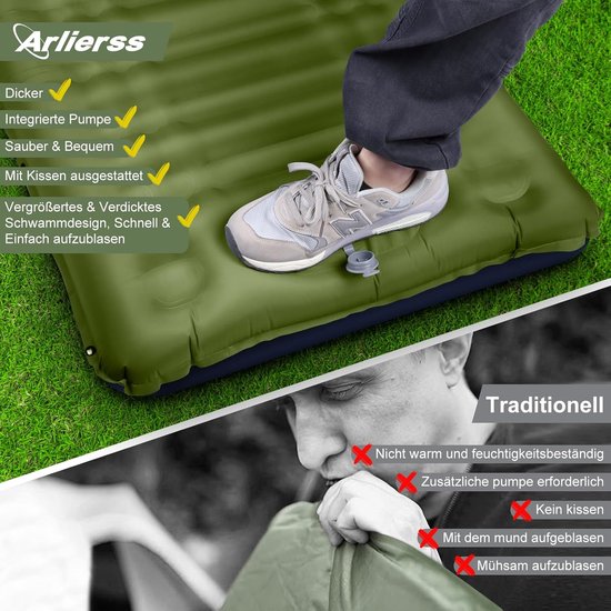 SnelShoppen - Opblaasbaar Campingmatras 12cm Dik met Kussen, Lichtgewicht en Waterdicht, Ideaal voor Backpacken, Tent, Strand en Kampeeruitjes van Snelshoppen — afbeelding 3